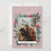 嬉しい。冬のクリスマスボタニカルな緑の写真 シーズンカード (正面)