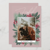 嬉しい。冬のクリスマスボタニカルな緑の写真 シーズンカード (正面/裏面)