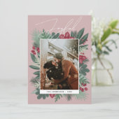 嬉しい。冬のクリスマスボタニカルな緑の写真 シーズンカード (スタンド正面)