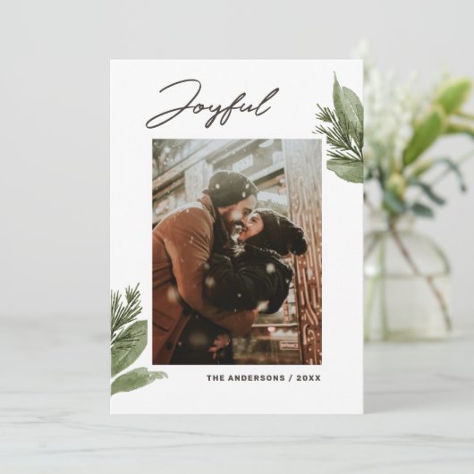 嬉しい。水彩の冬のフローラクリスマスフォト シーズンカード (スタンド正面)