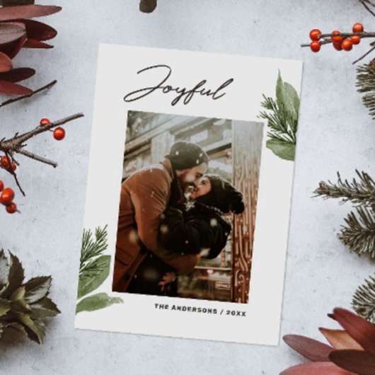 嬉しい。水彩の冬のフローラクリスマスフォト シーズンカード