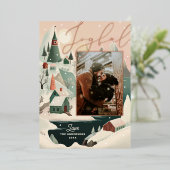 嬉しい。金ゴールドの山の村の風景 箔シーズンカード (立ち正面)