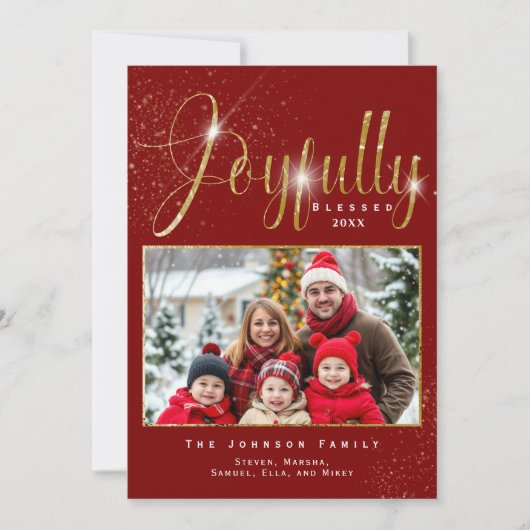嬉しく赤賛美い金ゴールド輝く家族の写真 シーズンカード (正面)
