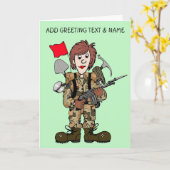 嬉しそうな女性兵士 カード (黄色い花)