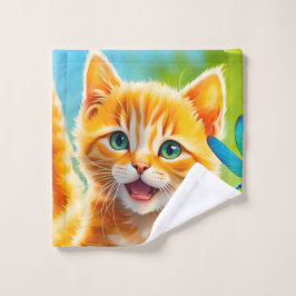 嬉しそうな子猫 ウォッシュタオル