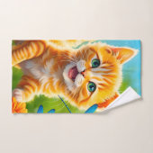 嬉しそうな子猫 ハンドタオル (ハンドタオル)