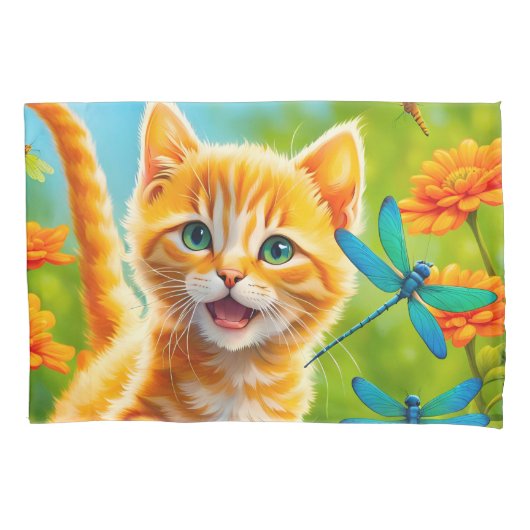 嬉しそうな子猫 枕カバー (正面左)