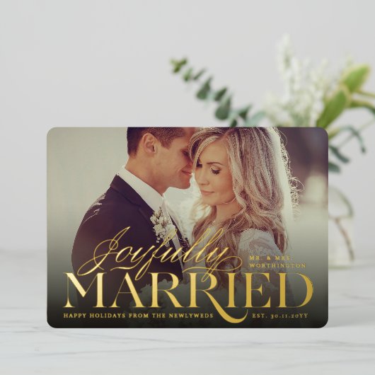 嬉し結婚したくモダンクラシック結婚の写真 箔シーズンカード (立ち正面)