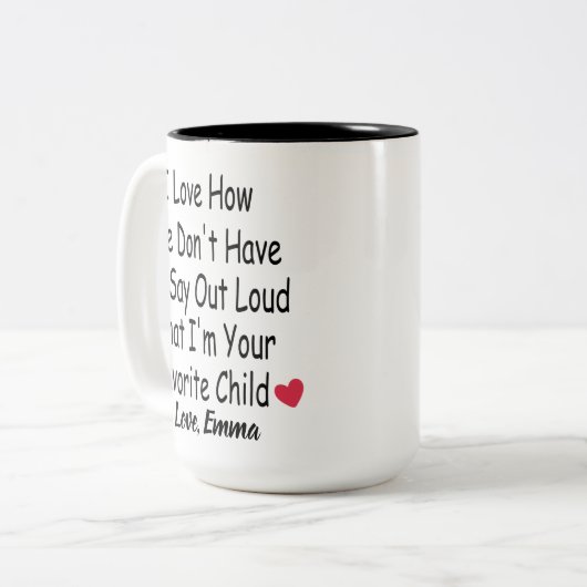 子おもしろいからの母パーソナライズされた親またはパパ  ツートーンマグカップ (正面左)