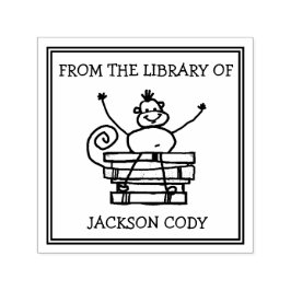 子おもしろいどもの図書館から集めたモンキーブックパイル セルフインキングスタンプ