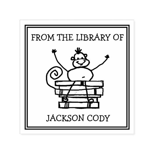 子おもしろいどもの図書館から集めたモンキーブックパイル セルフインキングスタンプ (デザイン)