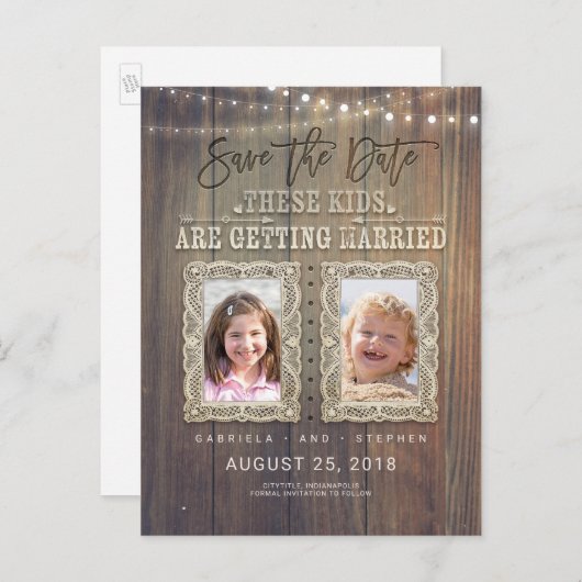 子おもしろいども時代の写真 | 素朴 Wood日付を保存 案内ポストカード (正面/裏面)