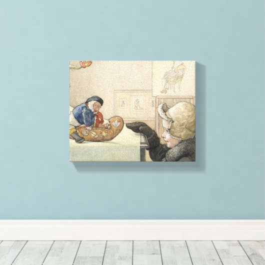 子おもしろい供のおもちゃ仲間 キャンバスプリント (インサイチュ (ウッドフロア))