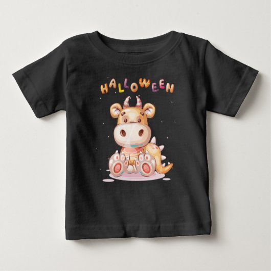 子おもしろい供ハロウィーンディノトドラー ベビーTシャツ (正面)