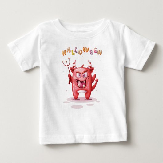子おもしろい供ハロウィーンデビルトドラー ベビーTシャツ (正面)