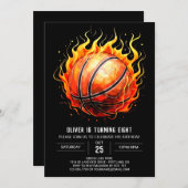 子お洒落どもバスケットボール誕生日 招待状 (正面/裏面)