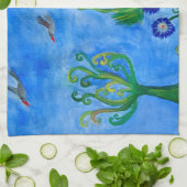 子お洒落イラストレーションティータオル キッチンタオル (折り畳み)