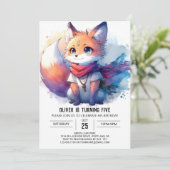 子お洒落キツネ誕生日 招待状 (スタンド正面)
