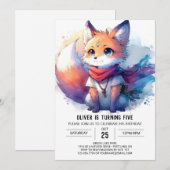 子お洒落キツネ誕生日 招待状 (正面/裏面)