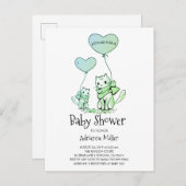 子お洒落猫と風船の男の子シャワー インビテーションポストカード (正面/裏面)