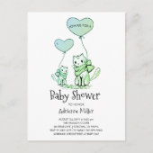 子お洒落猫と風船の男の子シャワー インビテーションポストカード (正面)