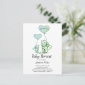 子お洒落猫と風船の男の子シャワー インビテーションポストカード (スタンド正面)