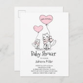 子お洒落猫と風船ガールベイビーシャワー インビテーションポストカード (正面/裏面)