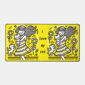 子お洒落猫の少女 デスクマット