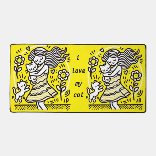 子お洒落猫の少女 デスクマット (正面)