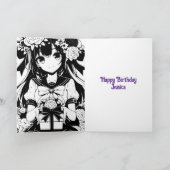 子かわいらし猫とお誕生日ケーキのアニメ女の子 カード (内部)