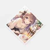 子かわいらし猫とお誕生日ケーキのアニメ女の子 スタンダードランチョンナプキン (角)