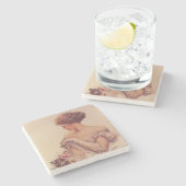 子かわいらし猫を抱いている女性（ハリソン・フィッシャー著） ストーンコースター (横)