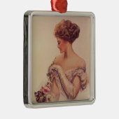 子かわいらし猫を抱いている女性(ハリソン・フィッシャー著) メタルオーナメント (右)