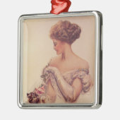 子かわいらし猫を抱いている女性(ハリソン・フィッシャー著) メタルオーナメント (左)