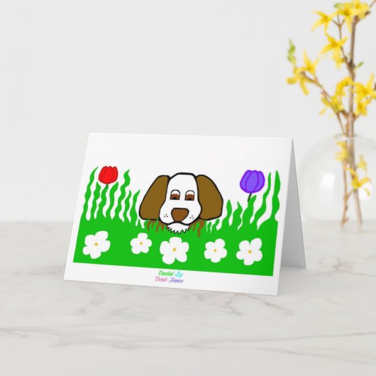 子と遊ぼう 標準グリーティングカード カード (黄色い花)