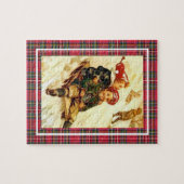 子どもおもしろいそりヴィンテージ冬のシーンプレイド ジグソーパズル (横)