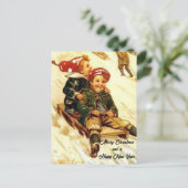 子どもおもしろいそりヴィンテージ見るメリークリスマス ポストカード (スタンド正面)