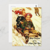 子どもおもしろいそりヴィンテージ見るメリークリスマス ポストカード (正面/裏面)