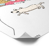 子どもおもしろいのポスターの女の子と犬が一緒にベッド ポスター (角)