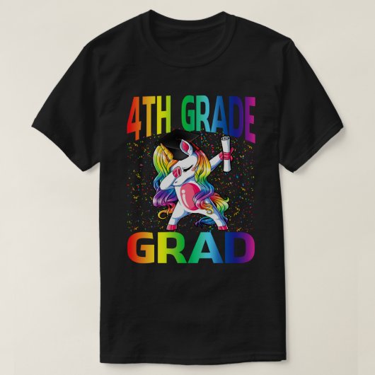 子どもおもしろい卒業4年生ユニコーン Tシャツ (デザイン正面)