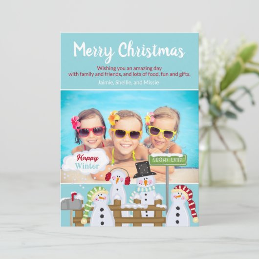 子どもから子どもへ、かわいいメリークリスマス雪だるま 招待状 (スタンド正面)