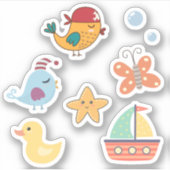 子どもかわいい日ビーチおもちゃボート海賊鳥 シール (正面)