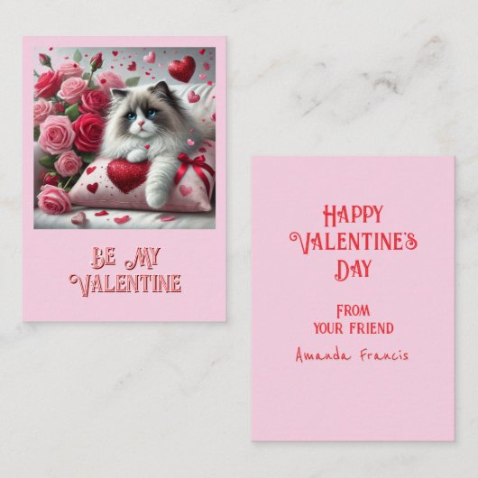 子どもかわいい猫バレンタインデー教室 ノートカード (正面/裏面)
