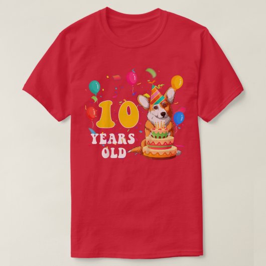 子どもかわいい10歳コギ犬の恋人10歳の誕生日 Tシャツ (デザイン正面)