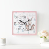 子どもがあなたの両親に従う – 列3:20 Pink スクエア壁時計 (ホーム)