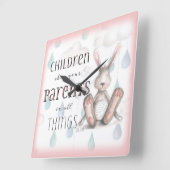 子どもがあなたの両親に従う – 列3:20 Pink スクエア壁時計 (傾斜)