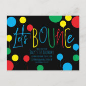 子どもがジャンプするバウンスボールと風船の誕生日招待状 ポストカード (正面)