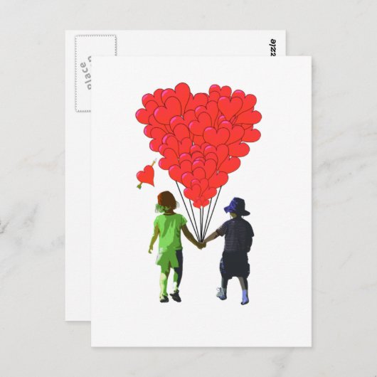 子どもが手とハート型の風船を持つ ポストカード (正面/裏面)