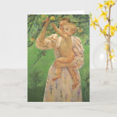 子どもが果物を手に入れるカッサット、ハッピーマザーズデー カード (黄色い花)