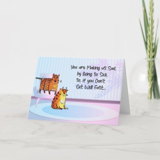 子どもが病気で悲しいコミカルな猫が二匹 カード (正面)